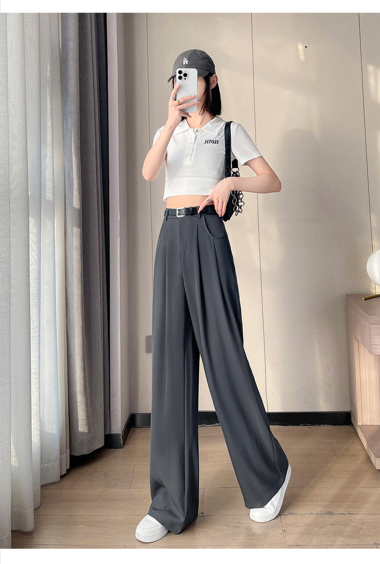 2024夏季新款垂感西装裤女高腰阔腿百搭休闲裤小个子直筒拖地长裤详情35