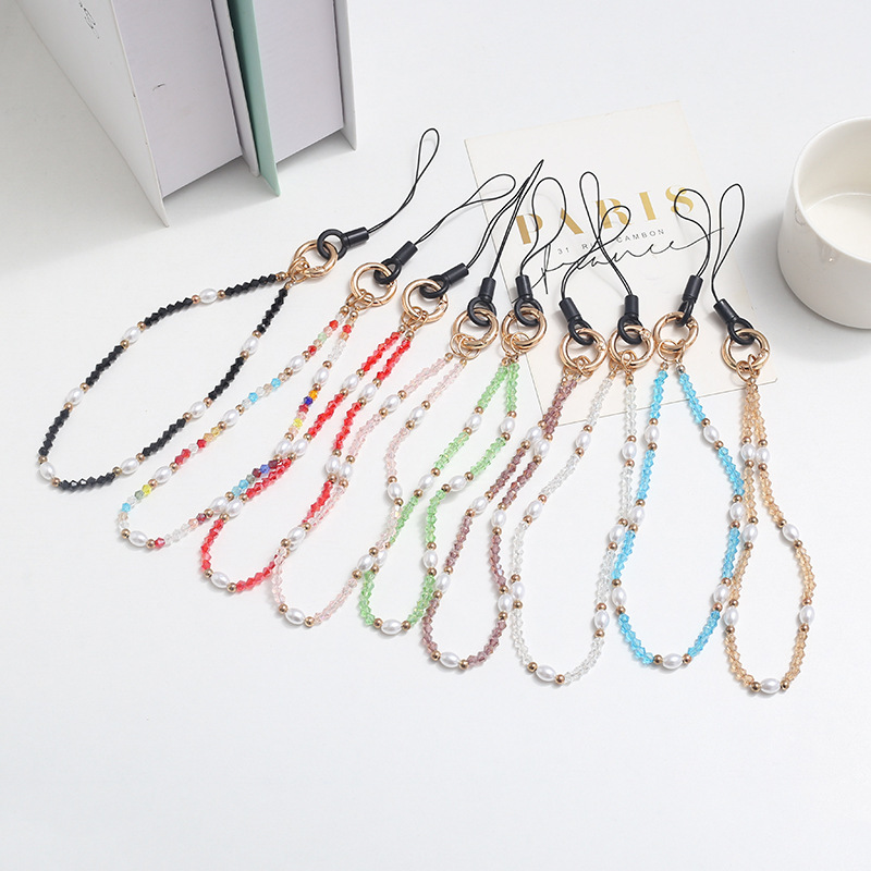 串珠水晶珍珠手机链手机壳挂绳挂件防丢手腕带合金扣批发仙女风详情1