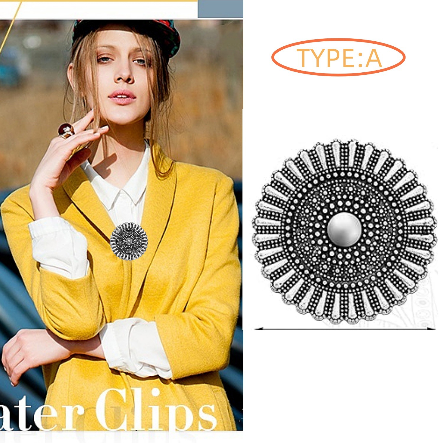 Viking Series European and American retro alloy sweater with silk scarf, cardigan button, shirt collar clip, anti-slip beam, tight chest clip pic 6