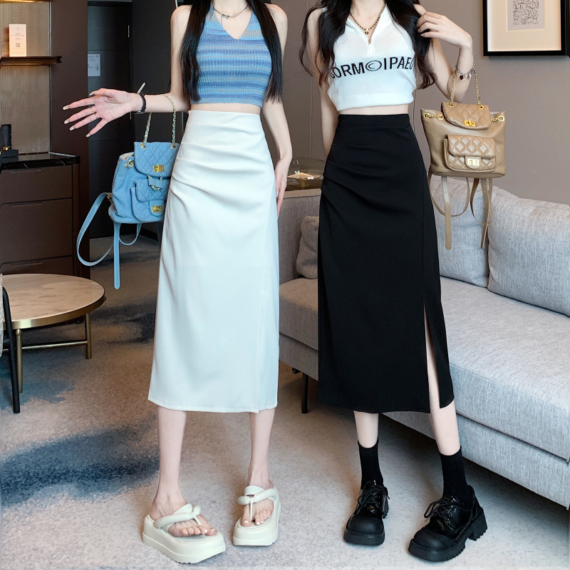 2023开叉裙子女早秋包臀裙新款高腰显瘦半身裙中长款a字裙一步裙详情1