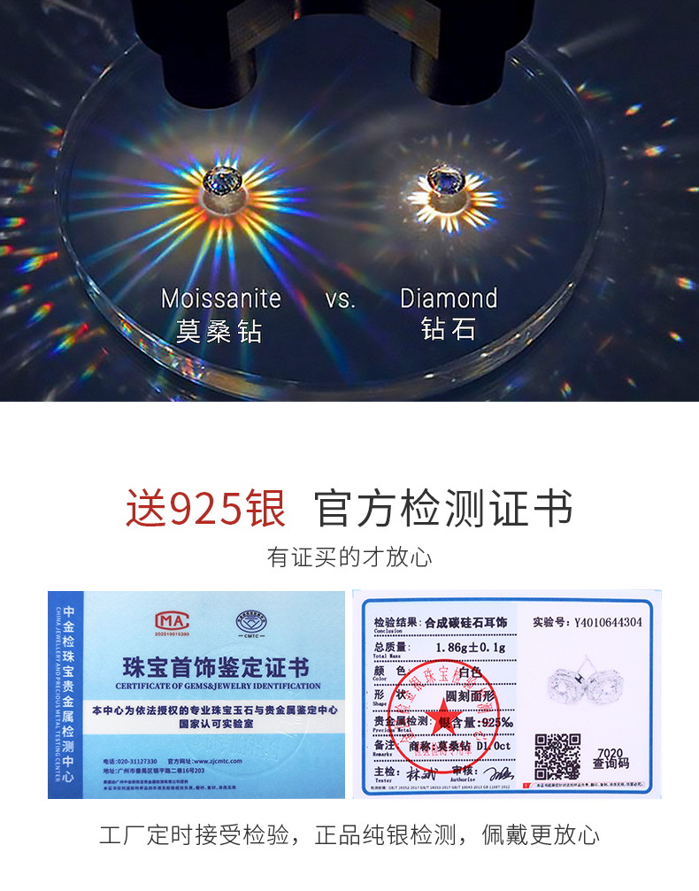 S925 sterling silver, exquisite and super shiny, one-carat square Mosan earrings, versatile and high-end, a niche sugar ear stud pic 7