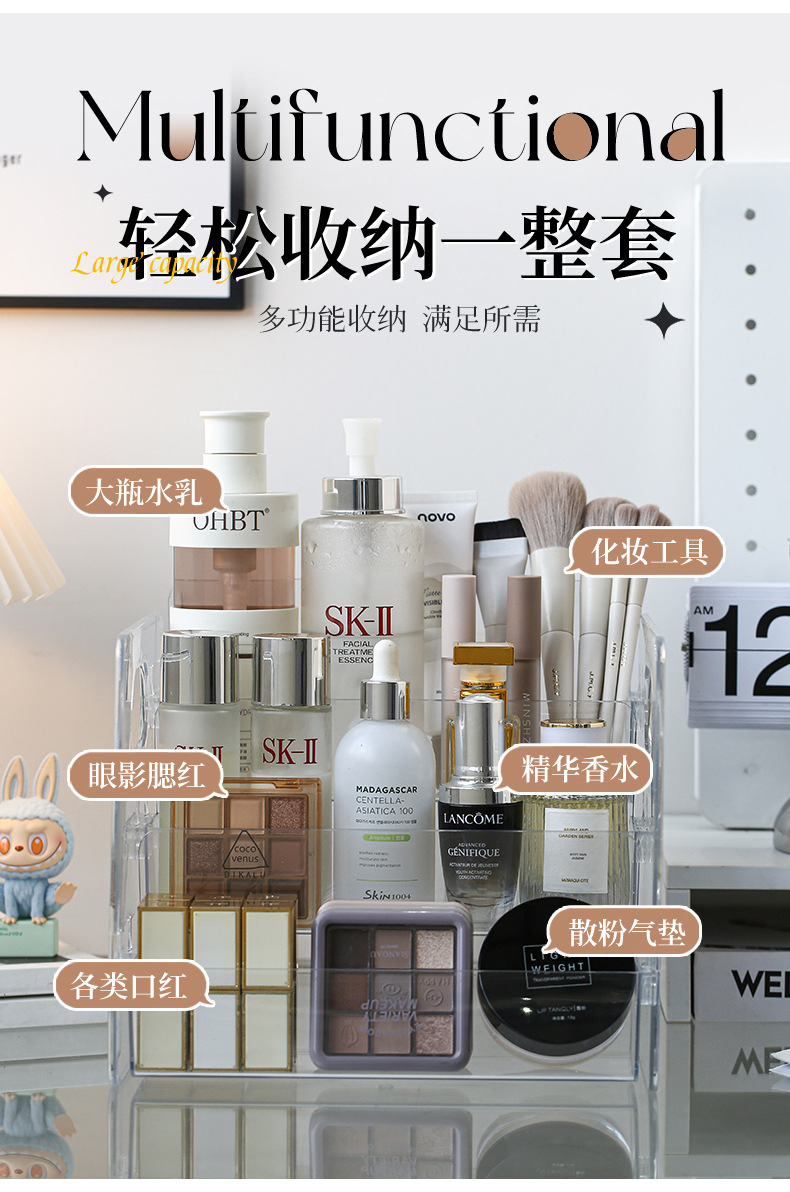Cosmetics shelf, acrylic transparent dressing table, perfume, skin care products, powder puff, lipstick, organizing desktop storage box pic 4