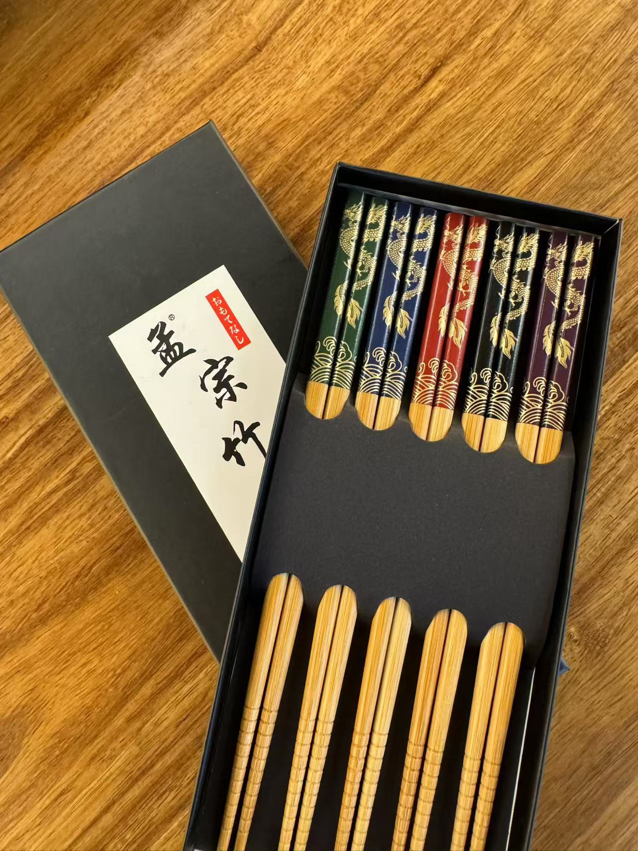 Colorful Golden dragon printed bamboo chopsticks, export chopsticks, household bamboo chopsticks, anti-slip chopsticks, festive, high-end printed chopsticks pic 4