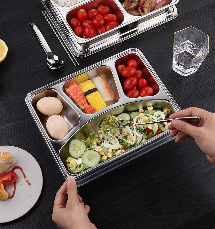 食品级304不锈钢餐盘成人食堂快餐盘儿童学生饭盘四五格分格餐盘详情13