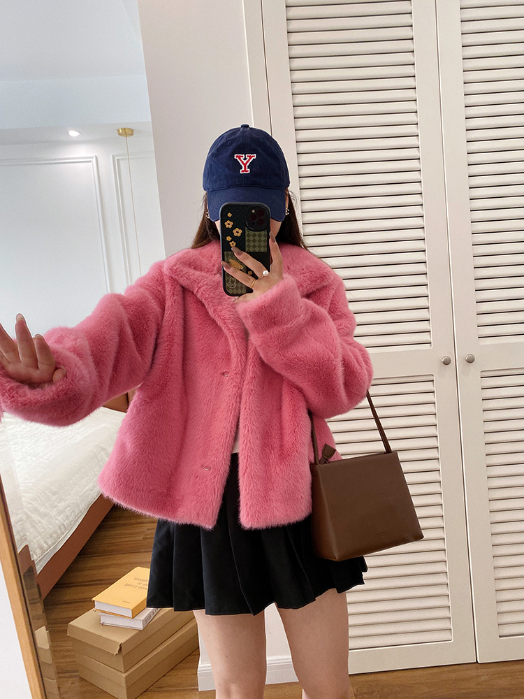欧貂绒皮毛一体短款立领仿水貂毛外套环保皮草女秋冬新品通勤风详情28