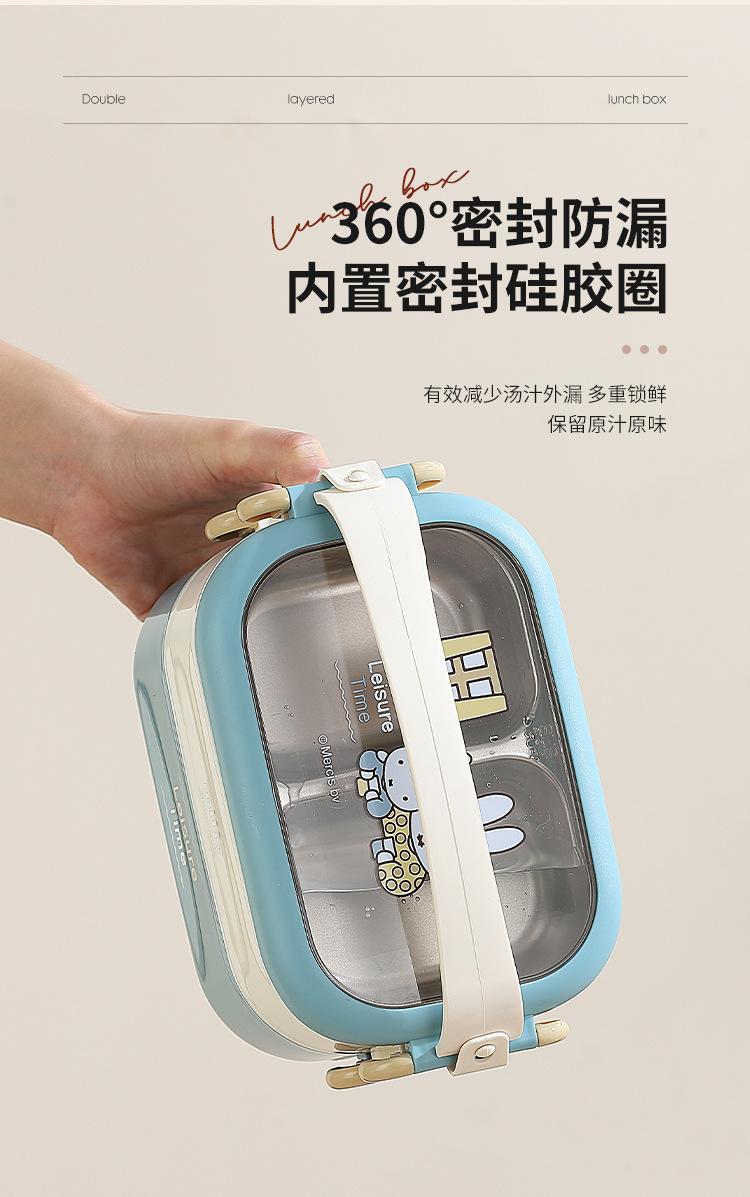 Miffy 304 lonchera de doble capa de acero inoxidable lunch box de trabajo para estudiantes oficina oval con cubiertos bento box miffy pic 7