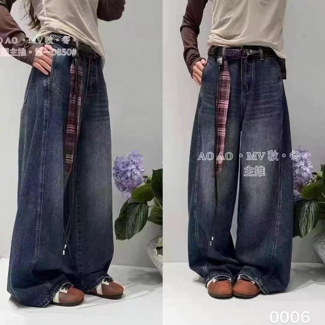 【艾美派】（配腰带）秋款韩版设计感宽松直筒牛仔女弯刀裤时尚款详情1