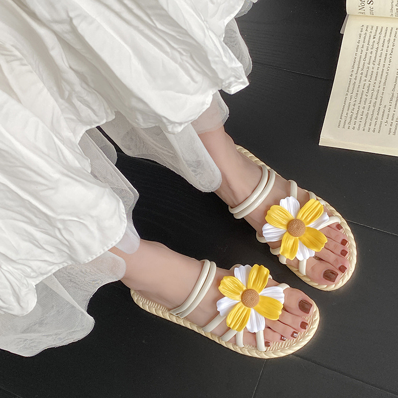 新款时尚花朵女鞋夏季草编拖鞋民族风罗马鞋沙滩一字拖两穿鞋凉鞋详情16