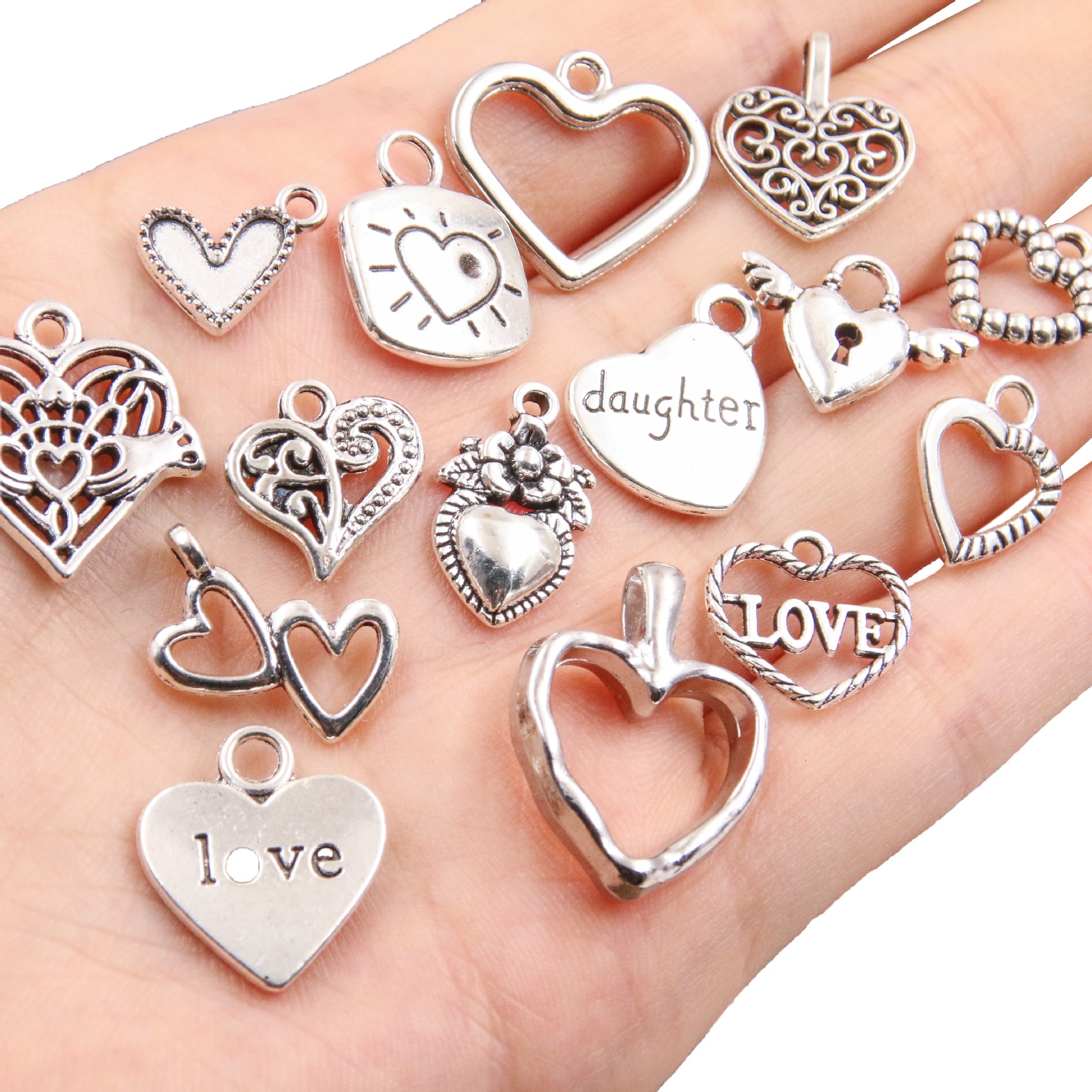 45款ins风爱心吊坠爆款diy合金镂空love魅力手工项链手链饰品配件详情5