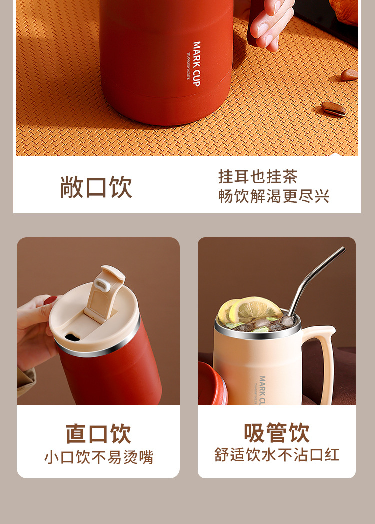 304 stainless steel mugs, portable coffee cups, thermos flasks, household red breakfast cups with spoon LIDS, office water cups pic 10