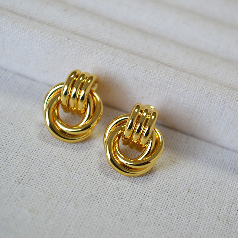 日韩小众设计简约缠绕双环线条黄铜镀金925银针个性气质耳钉耳饰详情4