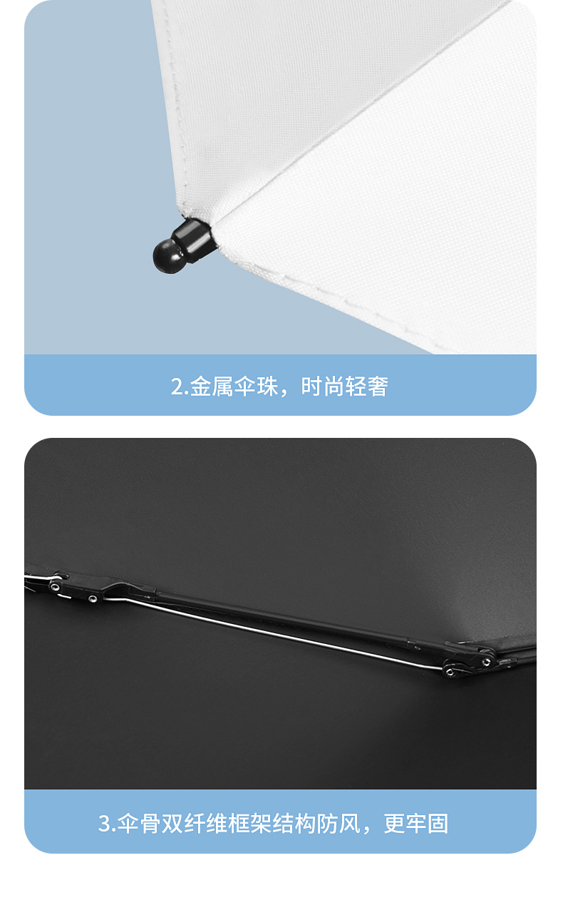 新款五折六骨手开黑胶面料遮阳伞伸缩手柄渐变色晴雨两用一件代发详情28
