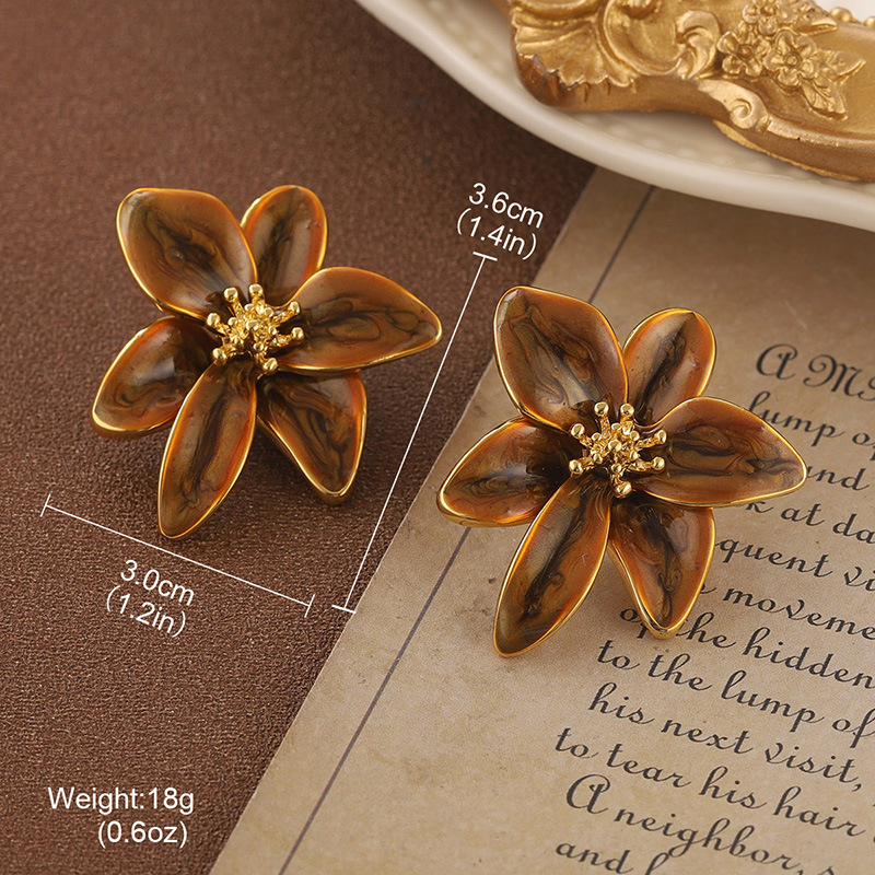 中古vintage复古耳环梵高油画系列滴油花朵珍珠流苏百搭耳饰批发详情37