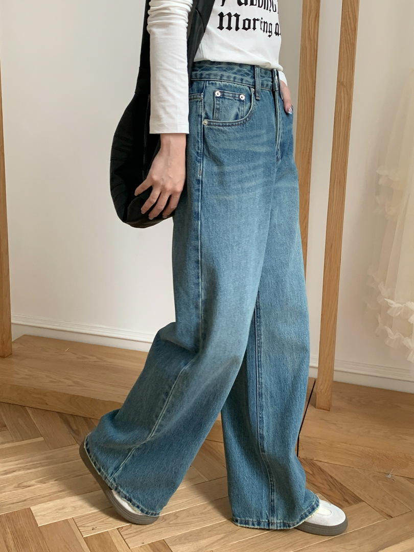 GAGD versatile retro distressed straight-leg jeans for women, pear-shaped high-waisted slimming loose jeans pic 11