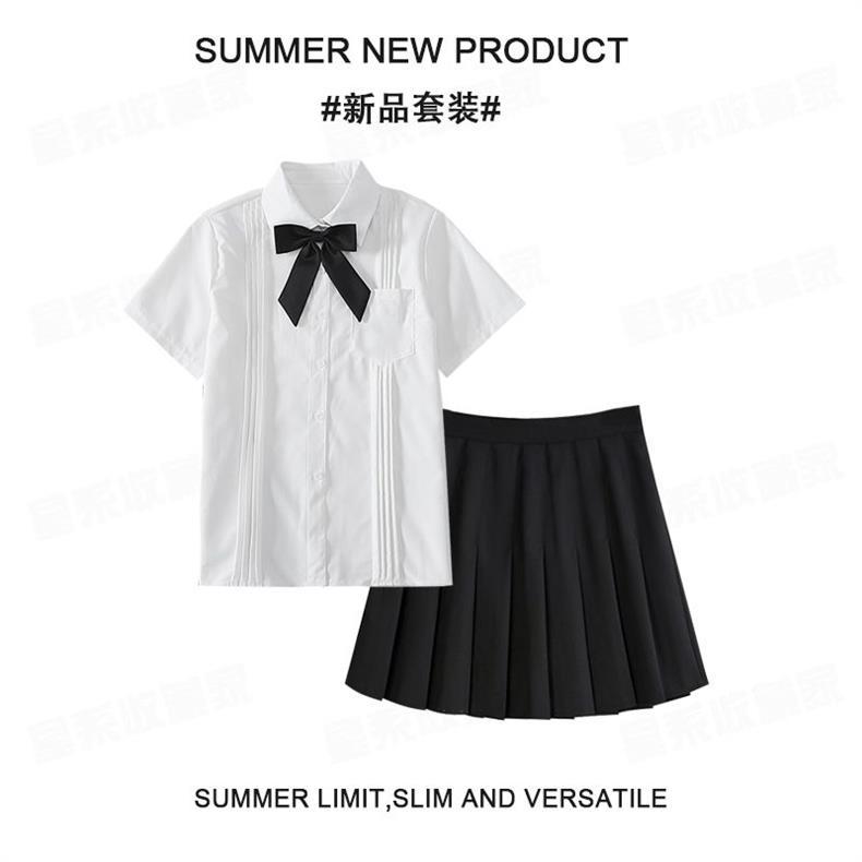 夏季校供感风琴褶衬衫女日系JK制服裙套装学生基础款短袖白色衬衣详情5