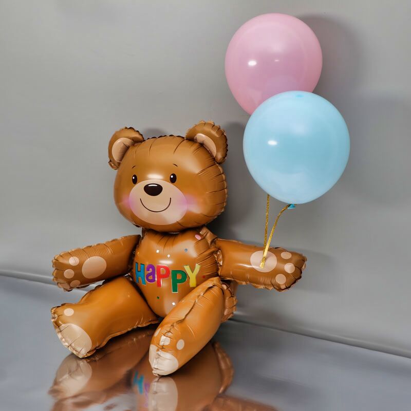 大号立体波点布置铝膜气球儿童生日婚礼庆典派对生日快乐熊气球 pic 5