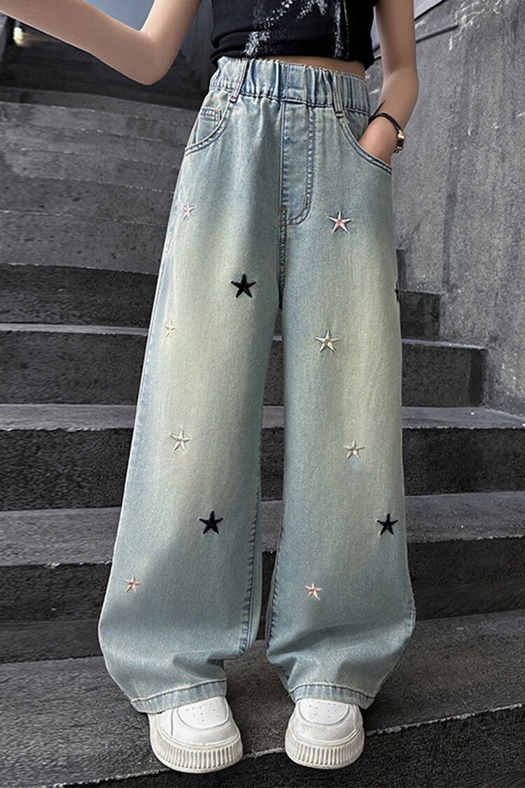 女童牛仔裤子春秋新款网红中大童宽松女孩单裤春秋夏季直筒阔腿裤详情2