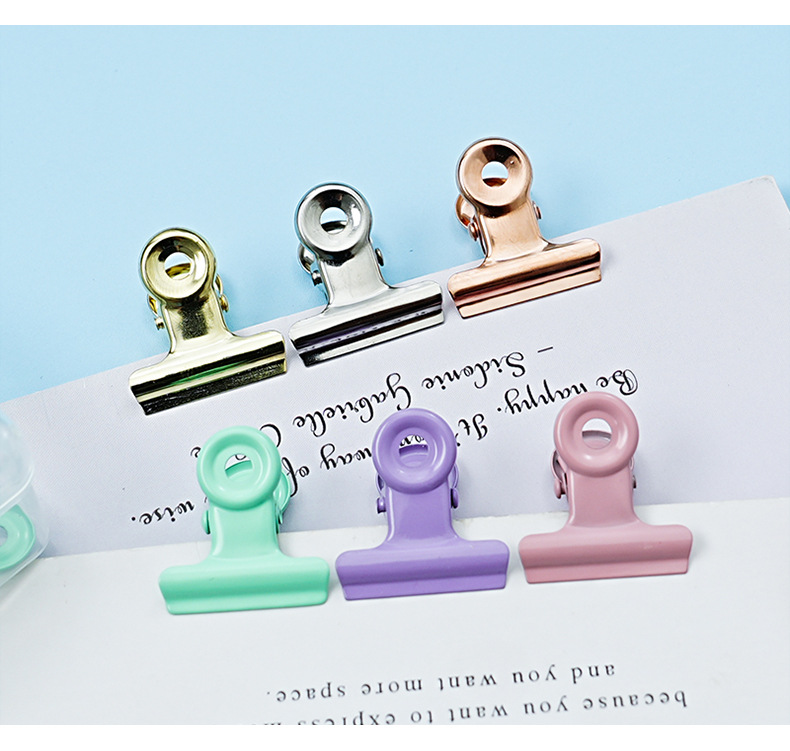 高颜值马卡龙色圆头夹彩色夹子夹试卷金属装订夹盒装小夹子夹文件详情8