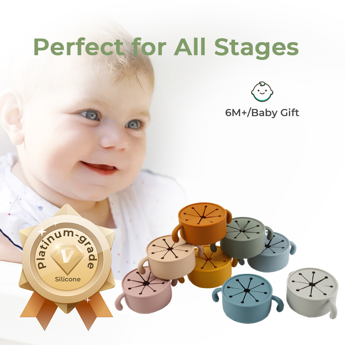 亚马逊儿童硅胶零食碗外出带盖喂养辅食碗防漏便携出行宝宝零食杯详情4