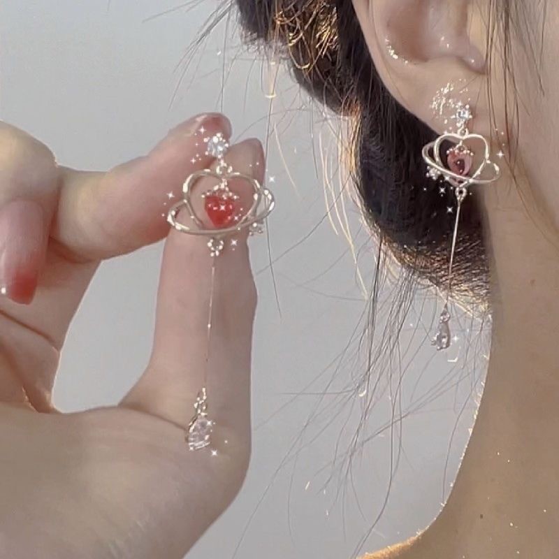 Square and round face tassel slimming, high-end zircon earrings for women, a unique and light luxury design, versatile and exquisite ear clips pic 3