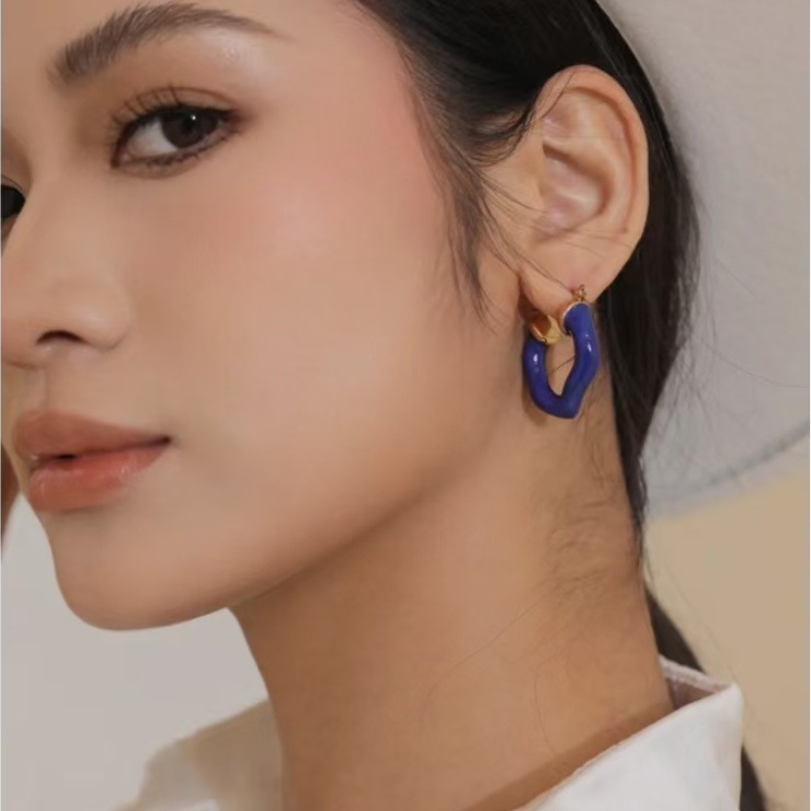 lisa同款彩色耳环珐琅彩釉圆圈耳环韩女国时尚网红同款耳饰耳圈详情2