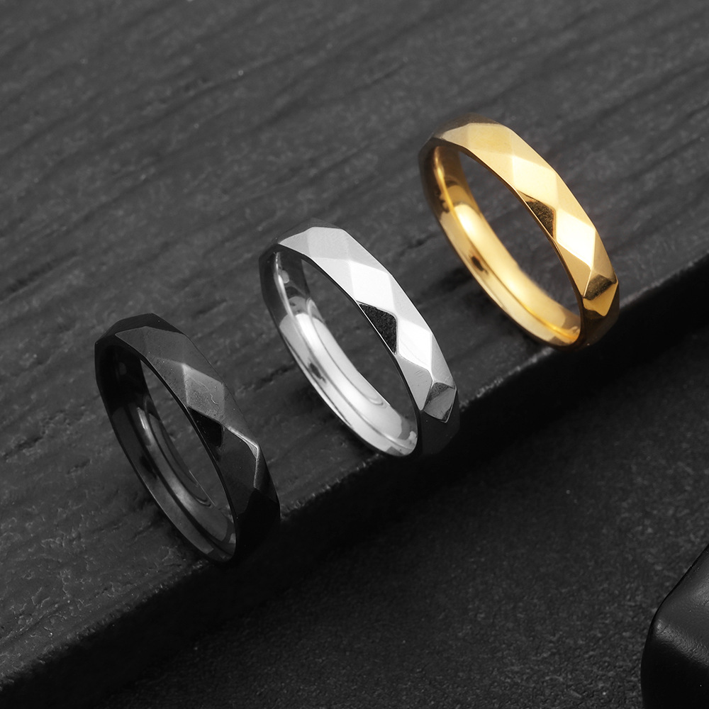 2024 Cross-border source Amazon new Product 4mm couple rings, four-sided geometric ring jewelry, titanium steel ring pic 5