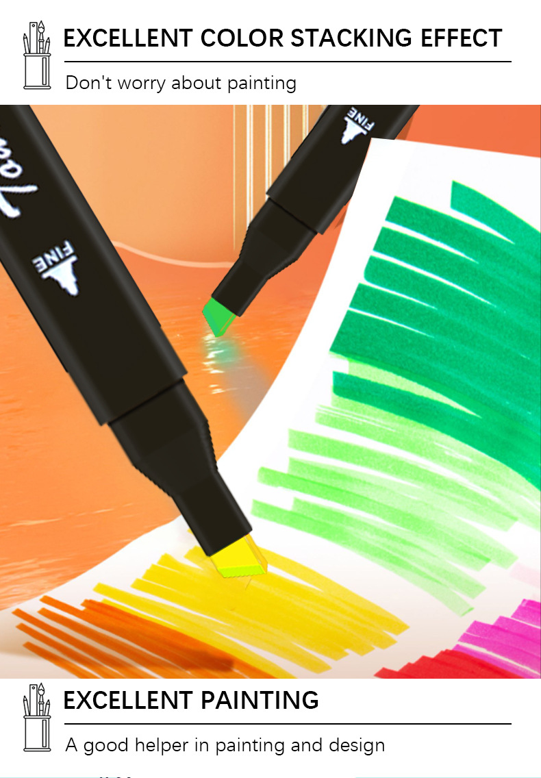 24-color New student Black Art washable Marker Pen, Colorful double-pointed note-taking pen for children Marcador pic 4