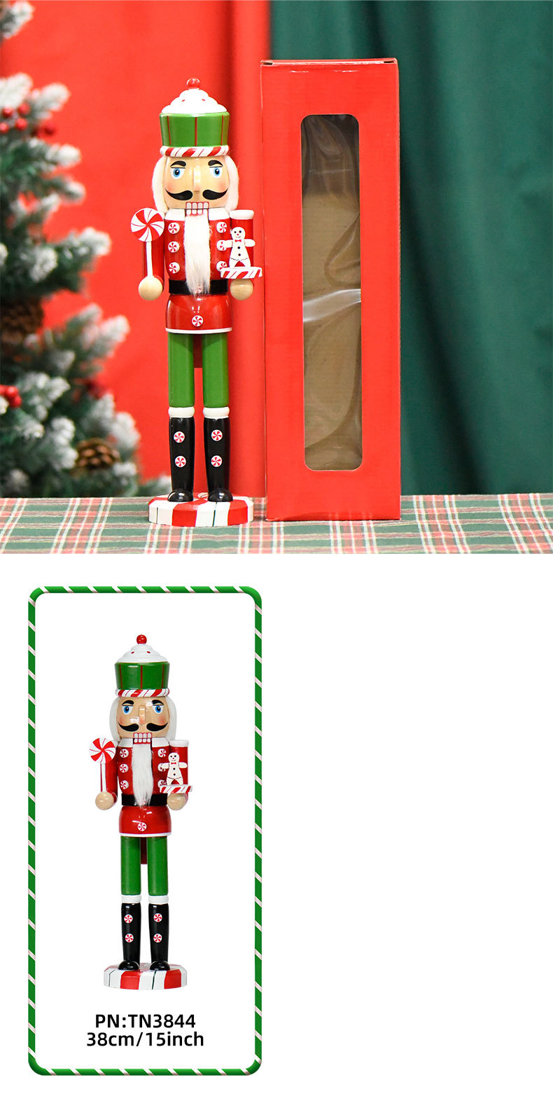 New product in stock: 38cm red body, green cap, gingerbread man, Nutcracker, Christmas decorative item, professional series pic 5