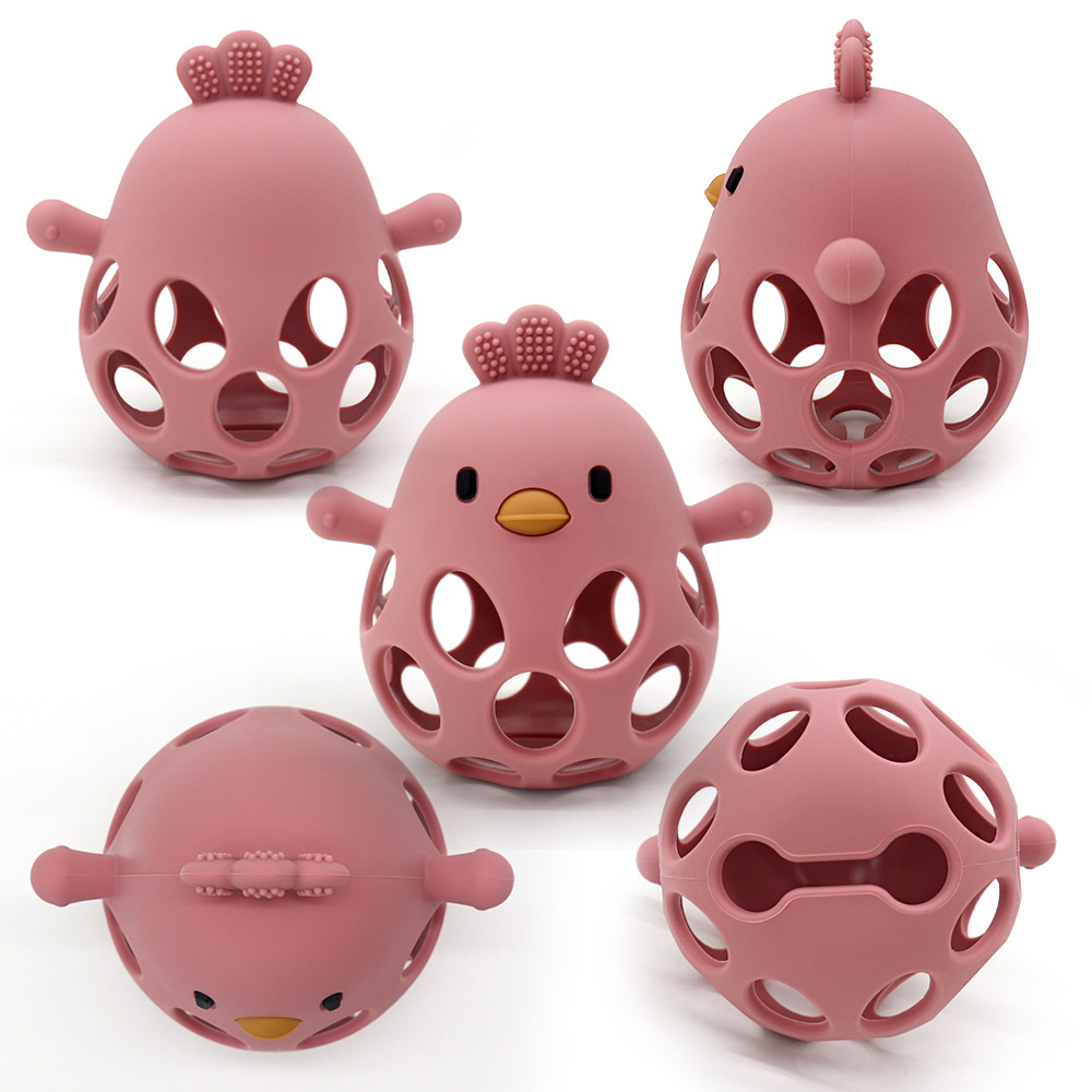 跨境母婴新品宝宝磨牙棒硅胶玩具防吃手小鸡手抓球牙胶婴儿食品级详情4