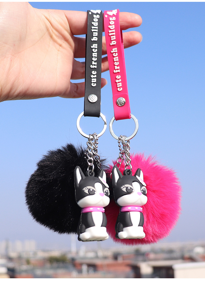 Cross-border new bulldog keychain pendant, cartoon personality hairball key chain, bag pendant, bell small accessory pic 14