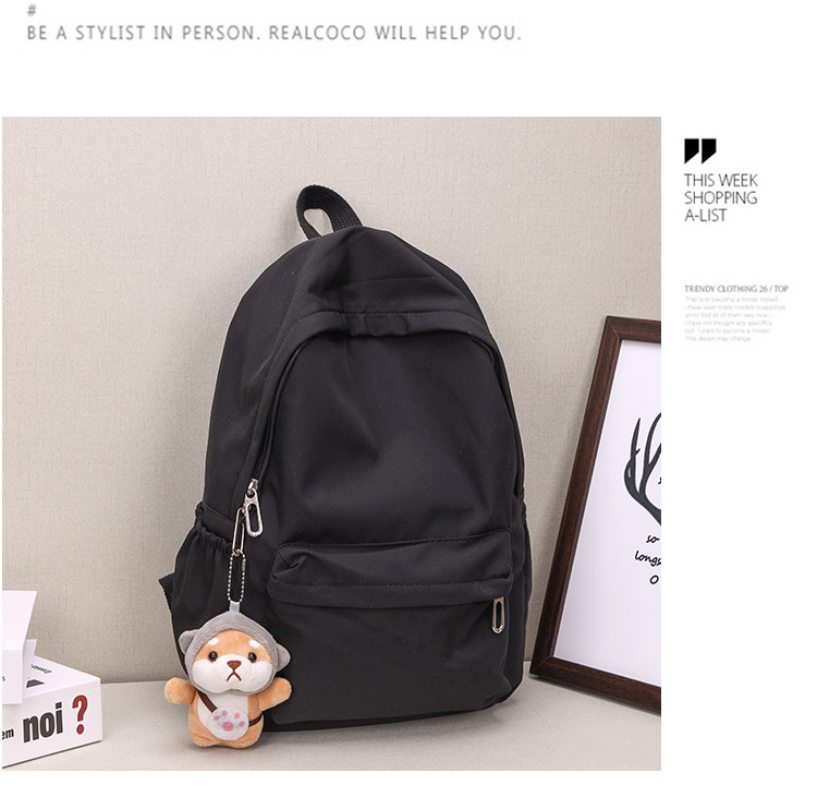 休闲大容量双肩包女生韩版纯色简约大学生书包尼龙轻便休闲背包详情14