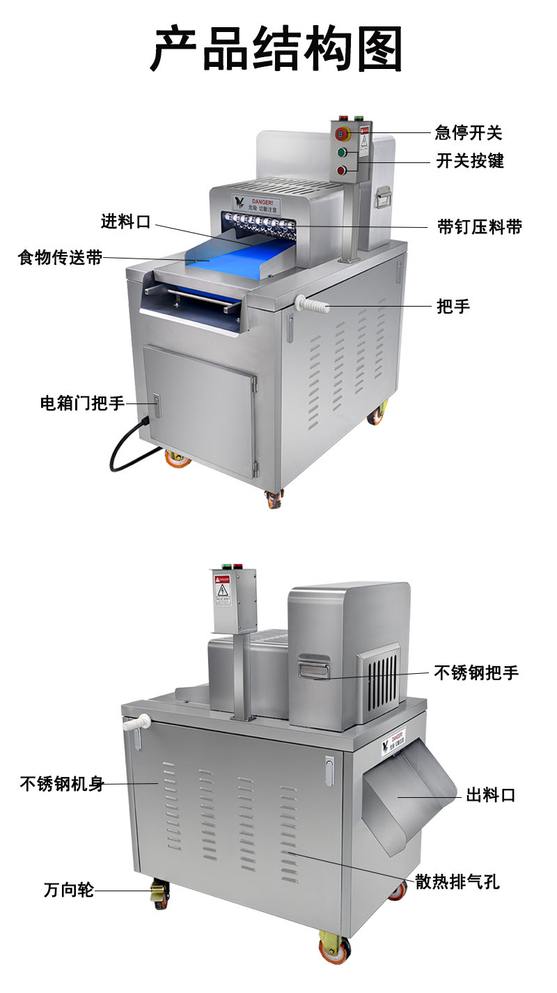 全自动禽类带骨切丁机新款商用多功能切丁猪肋骨冻肉切块一次详情9