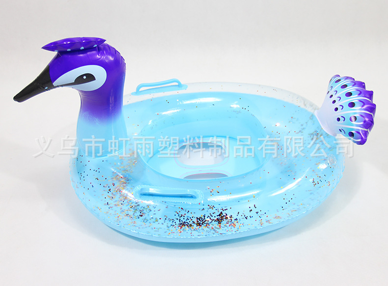 亮片孔雀艇水上充气儿童玩具座圈带翅膀防侧翻游泳圈婴儿坐圈批发详情10