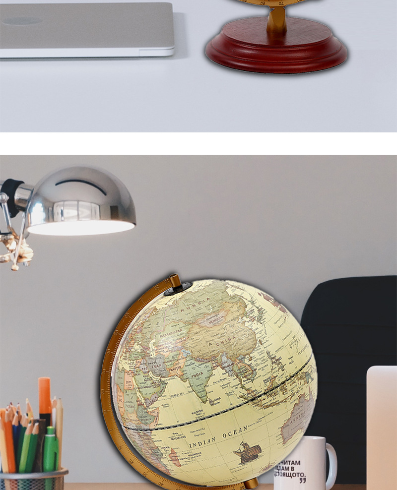 欧式高清轻奢复古大号地球仪木质底座办公室摆件创意精美工艺品详情12