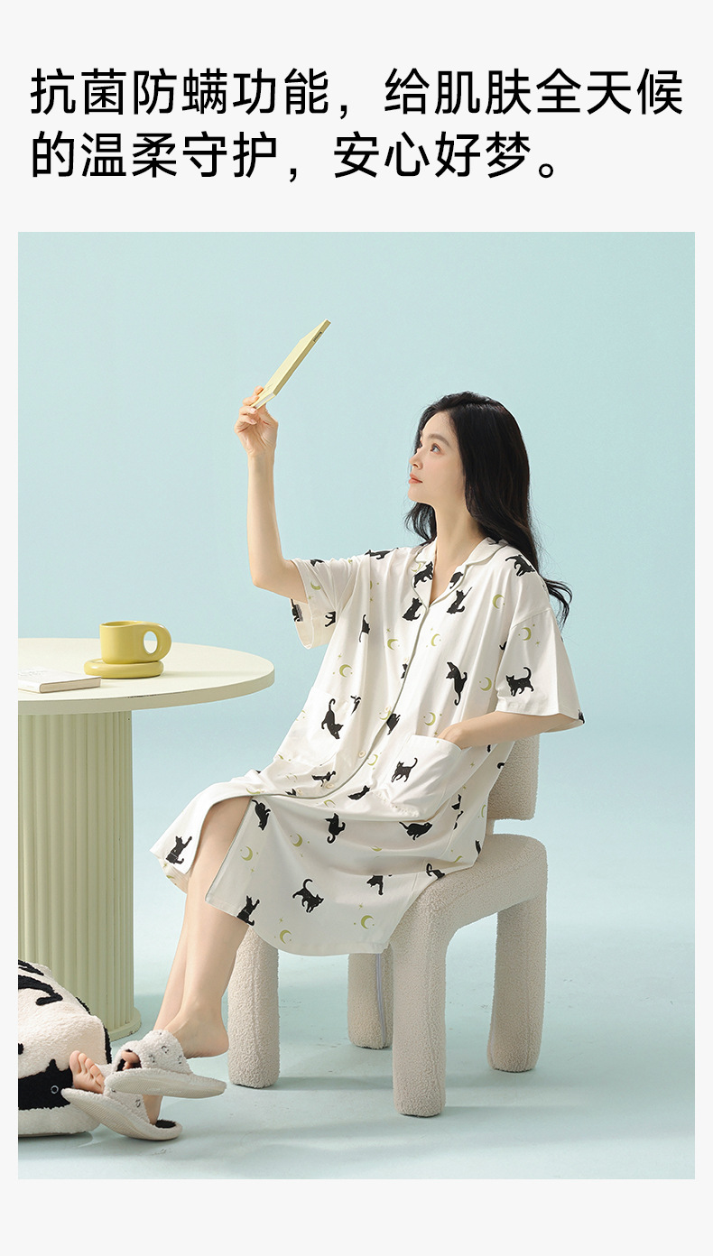 【抗菌新疆棉】春夏季拉架棉睡裙女夏纯棉短袖宽松版型薄款家居服详情16