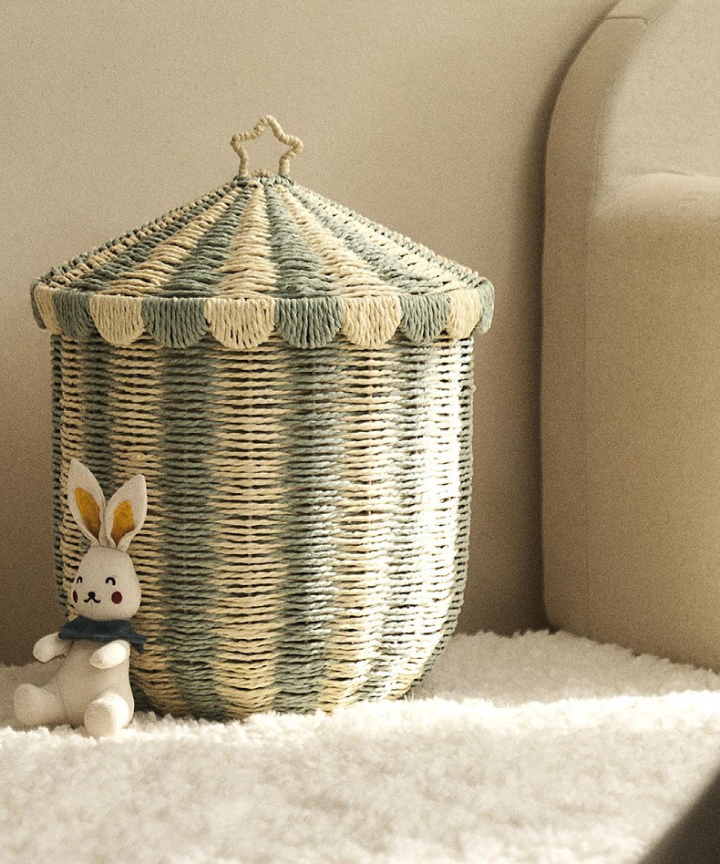 北欧风落地收纳筐藤编桌面编织篮子家用玩具零食杂物整理收纳箱详情14