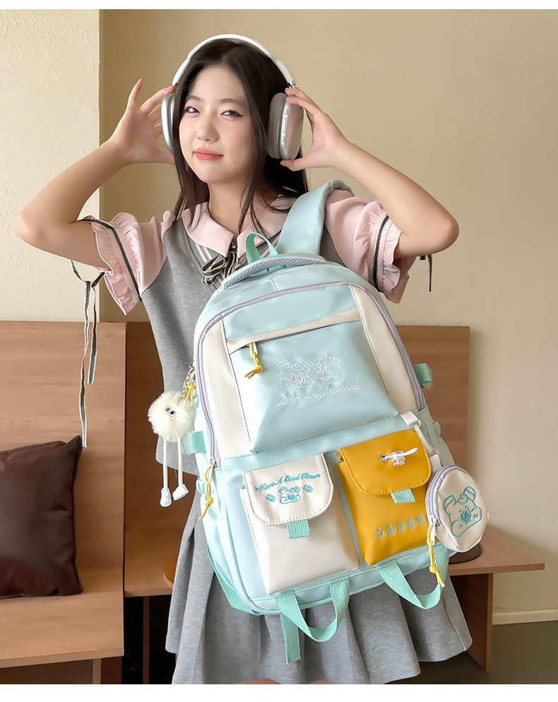 Japanese and Korean casual backpacks, forest-style schoolbags, multi-pocket schoolbags for primary school students, large capacity for cross-border travel for junior and senior high school students pic 12