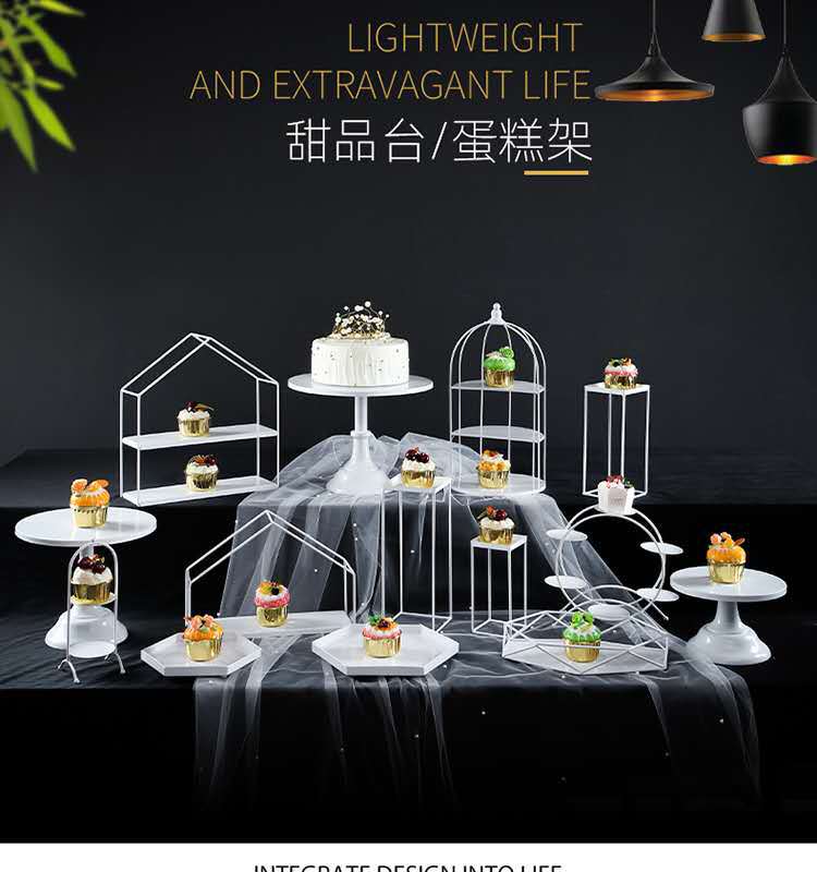 白色婚礼甜品台摆件展示架生日蛋糕架子冷餐茶歇摆台下午茶点心盘详情1