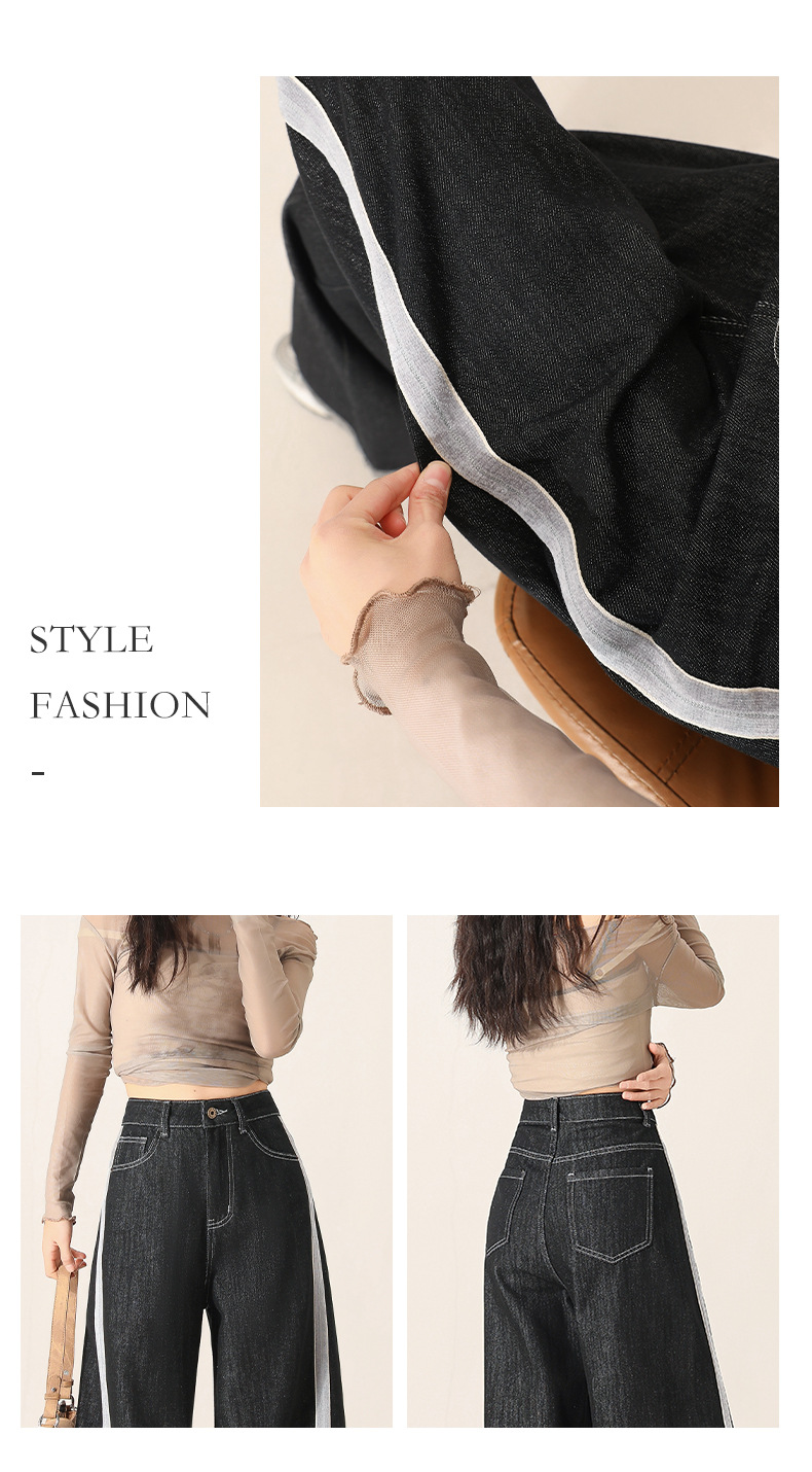 Denim wide-leg jeans for women, Spring 2025 new style, color-blocking and patchwork high-waisted loose straight-leg floor-length pants pic 27