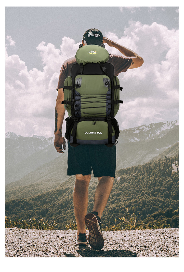 90L登山徒步包大容量户外旅行双肩包防水野营驴友骑行打工行李包详情21