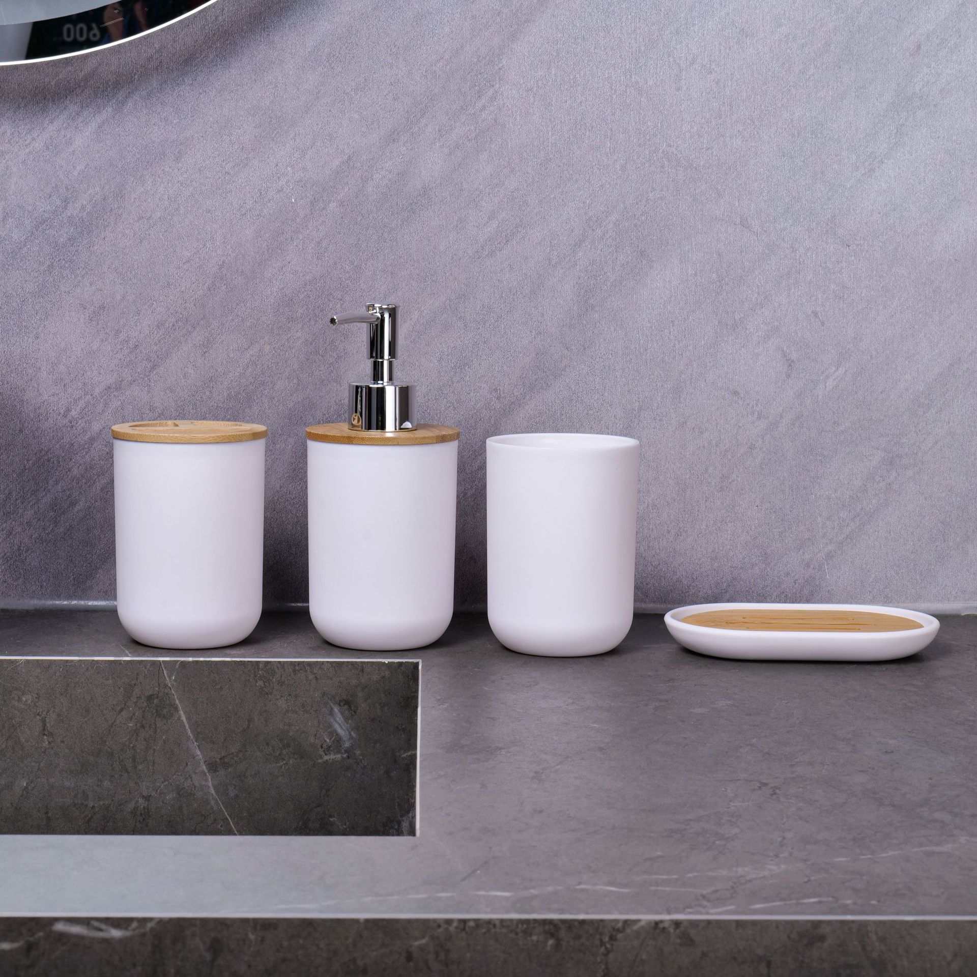 YUFEI跨境卫浴洗漱竹木六件套乳液泵牙刷杯肥皂盒北欧风简约套装详情17