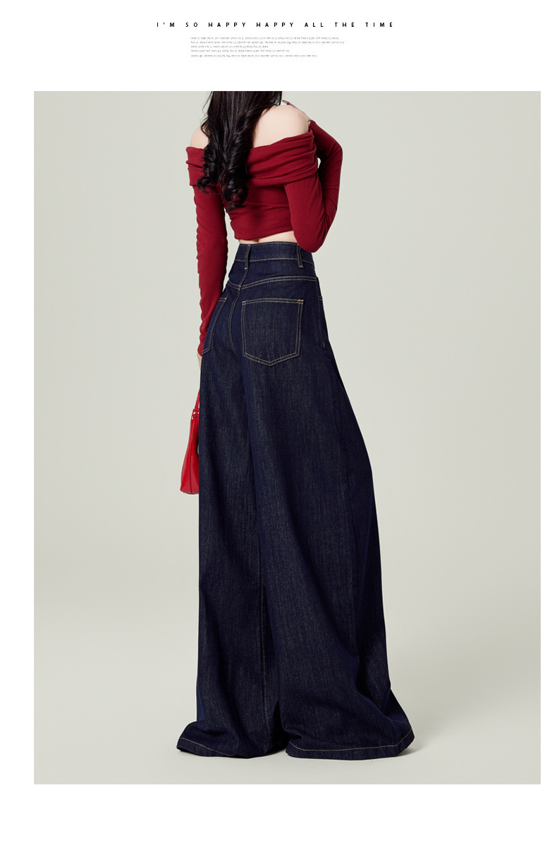 Autumn and winter new denim blue fleece jeans for women, wide-leg, high-waisted, loose design, large-sized versatile jeans 5664 pic 8