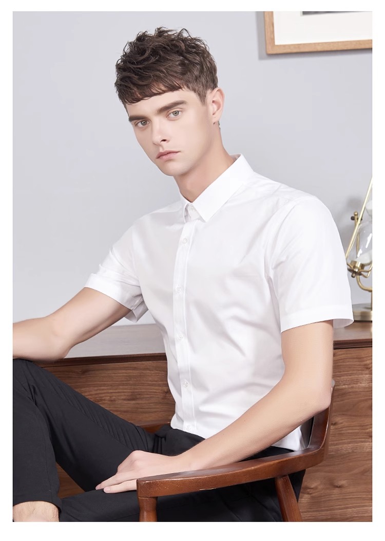 竹纤维男士免烫白衬衫短袖弹力夏季寸衫职业正装上衣弹性商务衬衣详情17