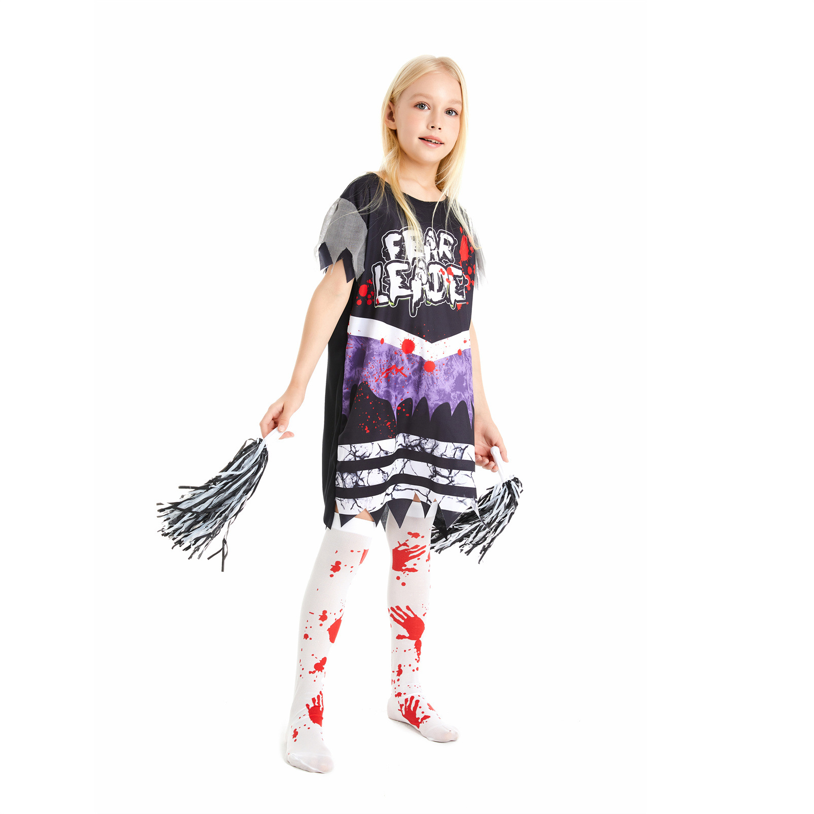 儿童万圣节狂欢节cosplay丧尸服装小孩恐怖啦啦队派对连衣裙详情7