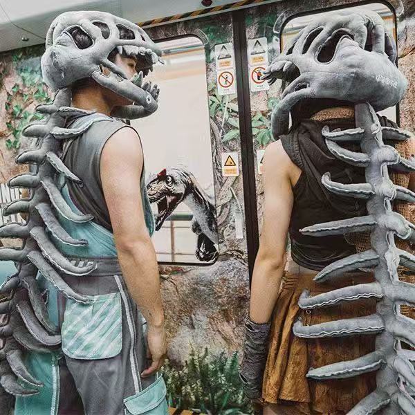 新款恐龙骨架搞怪头套帽子儿童毛绒玩具男生玩偶搞怪骨骼跨境批发详情12