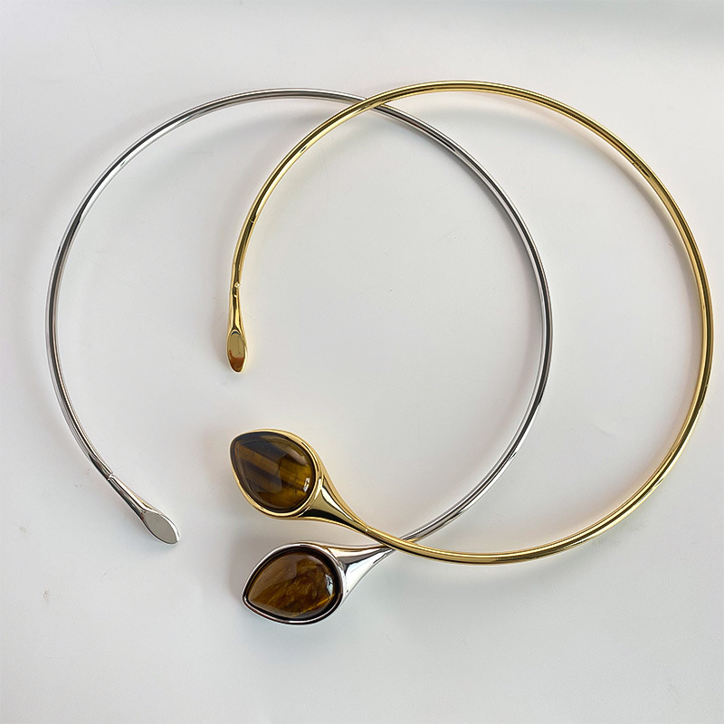 小众设计感蛇形天然虎眼石银色项圈个性简约时尚独特高级感项链详情6