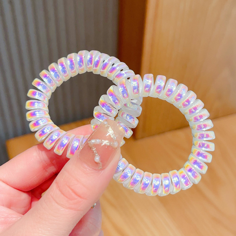 Laser Mermaid Girl telephone line hair tie for women, Korean, simple and basic, versatile hair band, seamless leather cover hair accessory pic 30