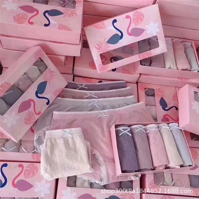 火烈鸟女士内裤少女蕾丝无痕纯棉石墨烯裆生理中腰无缝三角裤批发详情2