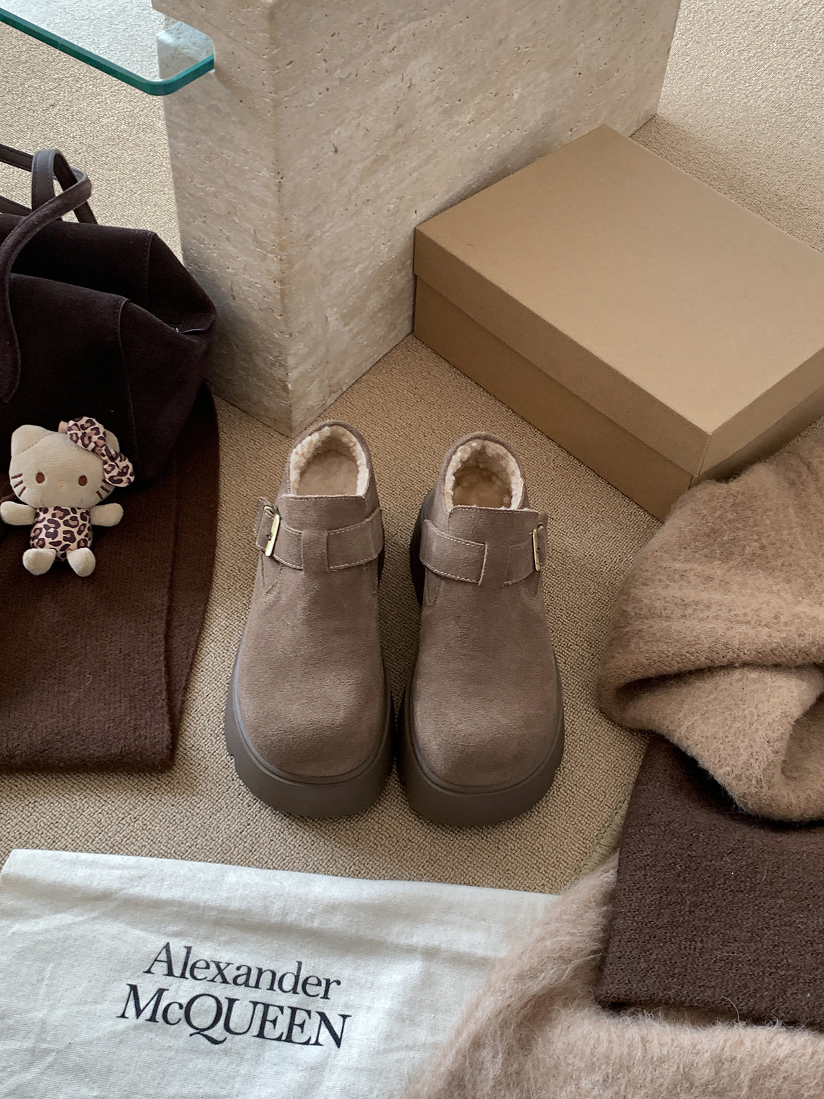 MARCO&JOYCE厚底增高勃肯鞋女冬季新款加绒松糕一脚蹬乐福鞋单鞋详情7