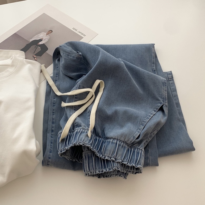 High-waisted Tencel jeans for women in summer, thin and plate-sized, loose and slimming, with a drooping effect, straight-leg wide-leg pants pic 6